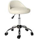 Sgabello con Ruote Ø50x63-83 cm con Seduta Girevole e Altezza Regolabile in Finta Pelle PU Bianco      