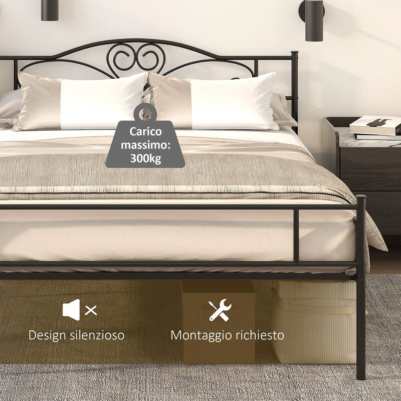 Struttura Letto Una Piazza e Mezzo 140x200 cm in Acciaio con Doghe Integrate Nero