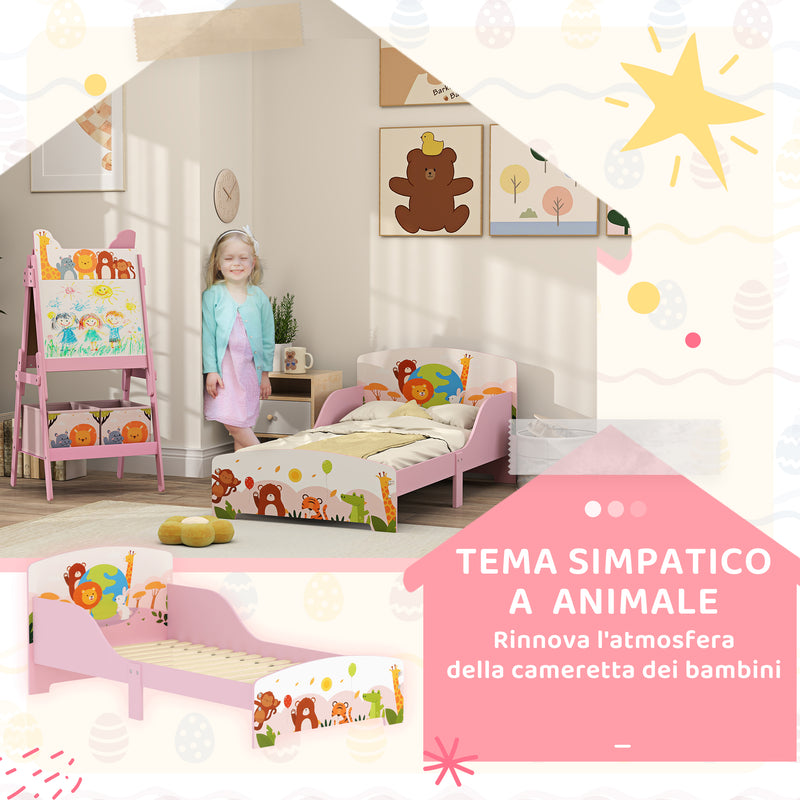 Letto per Bambini 3+ Anni 143x77x60 cm con Bordi e Sponde Rialzati in MDF Rosa  
