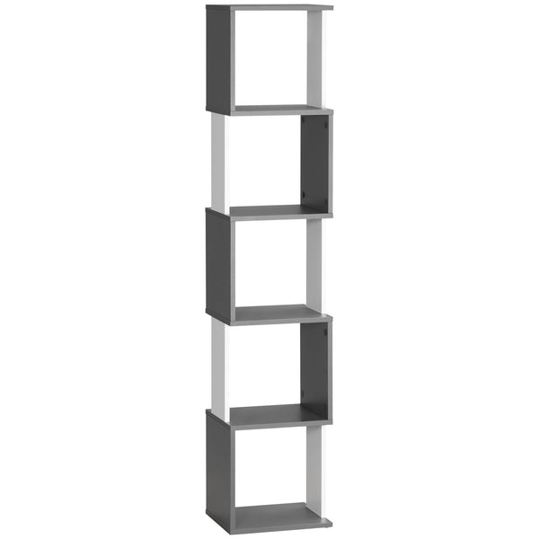 sconto Libreria Moderna Salvaspazio a 5 Ripiani 33x28x161 cm in Legno Grigio e Bianco
