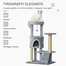 Albero Tiragraffi per Gatti 60x40x100 cm con Trespolo Casetta Rampa e Pallina in Legno e Peluche   