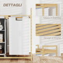 Cesto Portabiancheria 70x36x70 cm con 2 Borse Estraibili e Ripiano in Bambù Bianco   