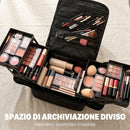 Beauty Case da Trucco 27,5x19,5x24,5 cm con 4 Contenitori Rimovibili e Tracolla in Tessuto Oxford Lavabile Nero      