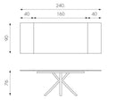 Tavolo Allungabile 160/240x90x76 cm in Metallo con Top Ceramica su Vetro Marmo Grigio