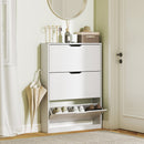 Scarpiera Slim 80x17x108 cm a 3 Cassetti Ribaltabili con Intaglio Inferiore in Legno Bianco      