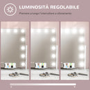 Specchio da Tavolo in Vetro con 14 Luci LED Regolabili e Ricarica USB 62,5x14x49,5 cm  per Trucco Make up Bianco  