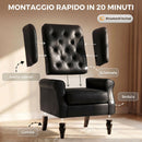 Poltrona da Camera 74x86x102 cm con Ampia Seduta Braccioli e Gambe in Legno di Eucalipto in Pelle PU Nero      