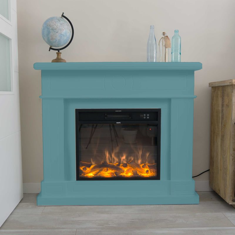 Camino Elettrico da Pavimento 109x102x21,5 cm Effetto Fiamma 1500W Sined Lipari Turchese