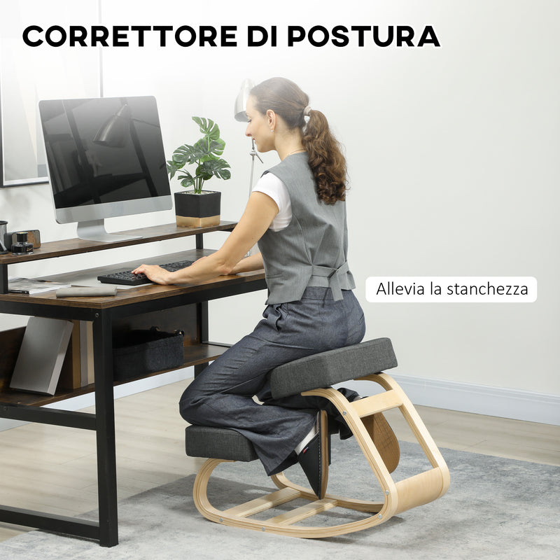 Sedia Ergonomica con Inginocchiatoio 51x69x58 cm in Legno di Betulla e Cuscini Grigio  