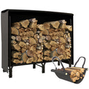 Portalegna per Camino da Interno ed Esterno con Telo Porta Legna e Copertura 120x36x99 cm in Metallo Nero 