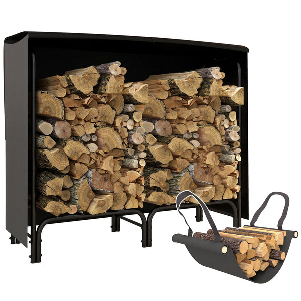online Portalegna per Camino da Interno ed Esterno con Telo Porta Legna e Copertura 120x36x99 cm in Metallo Nero