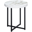 Tavolino da Caffè Rotondo con Base a X 48x48x56,5 cm in MDF e Metallo Bianco