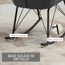 Sedia a Dondolo Imbottita 65x80x88 cm in Metallo e Tessuto Grigio