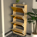 Scarpiera Slim 4 Ante a Ribalta 63x24x150 cm con Frontali a Specchio e Maniglie Integrate in Legno Marrone      