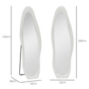 Specchio da Parete o da Terra Autoportante a Figura Intera con Cornice Ondulata in Velluto 160x50 cm Bianco 