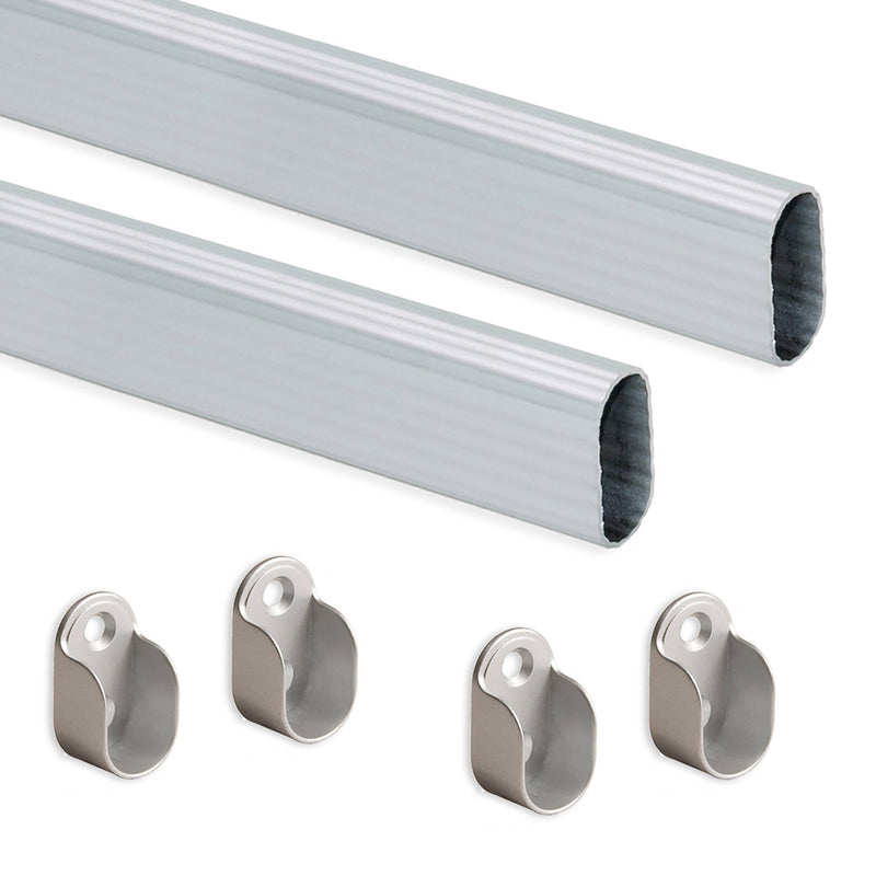 Set 2 Bastoni Appendiabiti per Armadi Ovali 95 cm in Alluminio Emuca Anodizzato opaco