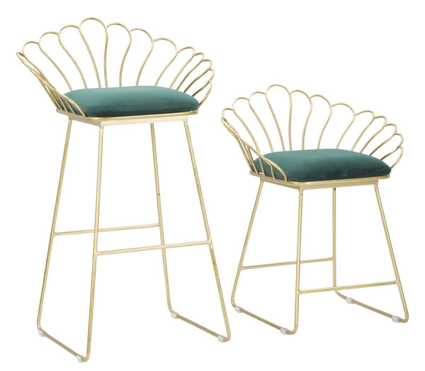 sconto Sgabello Glam Flower Rosa Coppia 57x52x94-56x48x72,50 cm in Ferro Poliestere e Spugna Verde e Oro