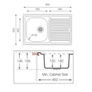 Lavello appoggio 80x50 cm 1 vasca e gocciolatoio sinistro