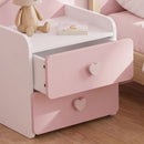 Comodino per Bambini 3-8 Anni 34x31x36 cm con 2 Cassetti Angoli Arrotondati e Maniglie a Cuore in Truciolato e MDF Rosa      