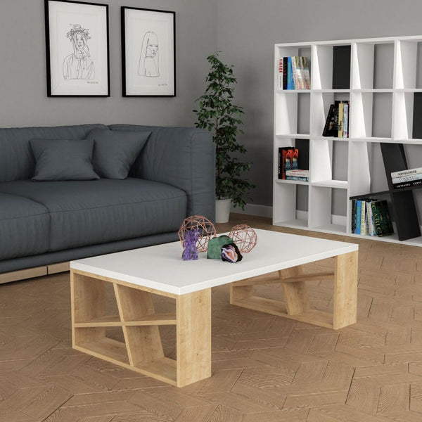 sconto Tavolino da Soggiorno 105x60x40 cm in MDF Honey Bianco Rovere