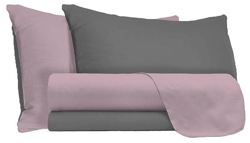 Set Lenzuola Sopra Sotto e Federe Doubleface Rosa Antico\/Fumo Varie Misure