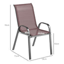 Set 4 Sedie da Giardino 54x71x93 cm Impilabili con Braccioli Curvi in Acciaio e Tessuto Traspirante Marrone      