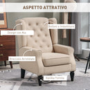 Poltrona per Salotto in Stile Francese 74x86x102 cm con Seduta Imbottita e Cuscini in Poliestere Beige      