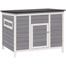 Casetta per Anatre 93x70x72 cm con Tetto Apribile Finestre e Rampa in Legno Grigio      