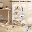 Carrello Portalibri Moderno a 3 Livelli 69x26x108 cm con Ruote Girevoli in Metallo e PP Bianco      