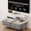 Mobile Porta TV da 47" 98x29x56 cm con Cassetti Pieghevoli in Tessuto e Mensola in Metallo e MDF Bianco      