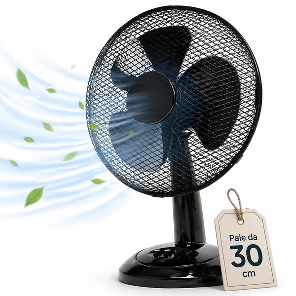 Ventilatore da Tavolo Ø30 cm Potenza 35W con 3 Velocità Silenzioso Nero sconto