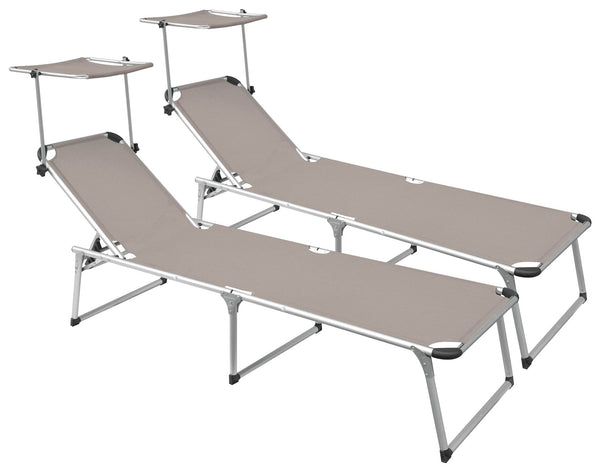 prezzo Set 2 Lettini Prendisole da Giardino Pieghevole 220x59x39 cm in Alluminio e Textilene Tortora