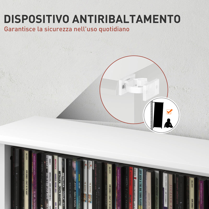 Scaffale Porta CD 58x24x124,5 cm con 6 Ripiani Regolabili Capacità di 360 CD/185 DVD Bianco      