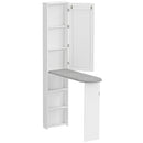 Mobile Asse da Stiro Pieghevole 107x35x174 cm a 6 Ripiani con Specchio e 2 Ganci in Legno e Poliestere Bianco      