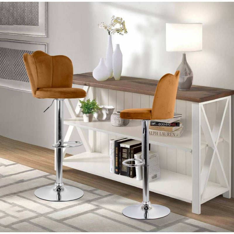 Set 2 Sgabelli 38x38x60/80 cm in Velluto Base Cromata Cammello