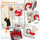 Canestro Basket per Bambini Regolabile 5 in 1 con Porta da Calcio e Golf Rosso 