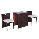 Set Tavolino e 2 Sedie da giardino in Rattan Sintetico e Ferro Marrone e Nero 