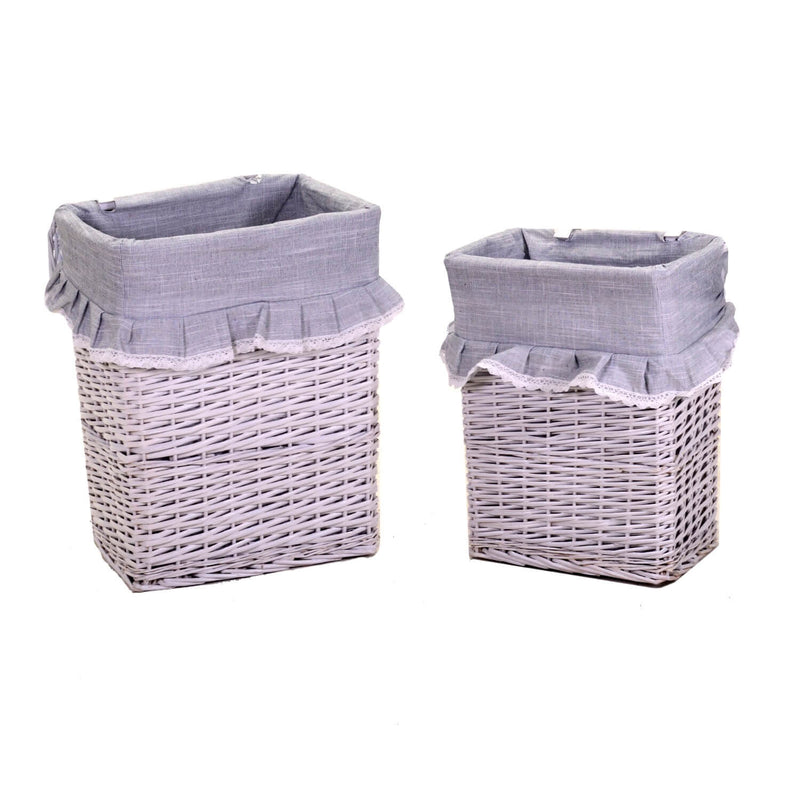 Set 2 Ceste in Vimini 45x34H56cm Pizzo e Volant Bianco