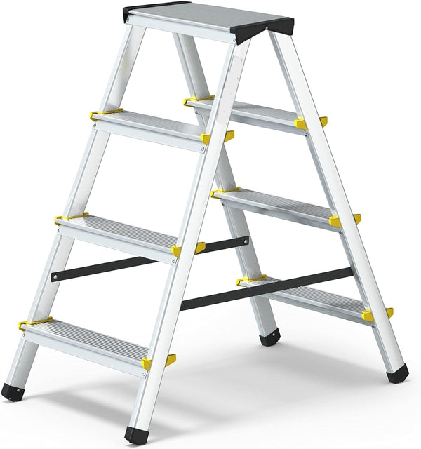 prezzo Scaletto Sgabello Richiudibile 4 Gradini Bifacciale 4x4 Doppia Salita Portata Max 125 Kg in Alluminio