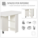 Tavolo Pieghevole Salvaspazio in Legno Bianco con Ruote 