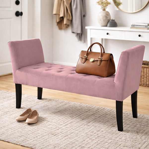 acquista Panca Fondoletto Ingresso 111x40x60 cm con Piedi in Legno e Rivestimento Velluto Rosa