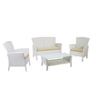 Set Salotto da Giardino Tavolino Divano 2 Sedie in Polyrattan con Cuscini Amalia Bianco