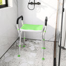 Sgabello Doccia ad Altezza Regolabile 52x45x57-69 cm con Braccioli e Piedini Antiscivolo in Alluminio e HDPE Verde      