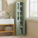 Mobile Bagno Alto 38x26x160 cm a 6 Ripiani con Ripiano Regolabile in Truciolato e MDF Verde Salvia      