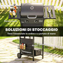 Barbecue a Gas 99x56x95 cm 2 Bruciatori Tavolini Laterali Vassoio Raccogli Grassi in Metallo e Acciaio Nero      