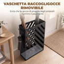Portaombrelli 28x14x41 cm con 4 Ganci e Vaschetta Raccogligocce Estraibile in Acciaio Zincato Nero      
