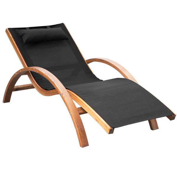 Lettino Prendisole Chaise Longue 165x72x86 cm in Legno e Tessuto a Rete Nero online