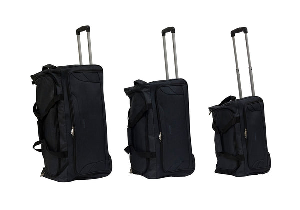 Set 3 Valigie Borsone Trolley Ultraleggero con Ruote in Poliestere Ravizzoni Bacco Nero sconto