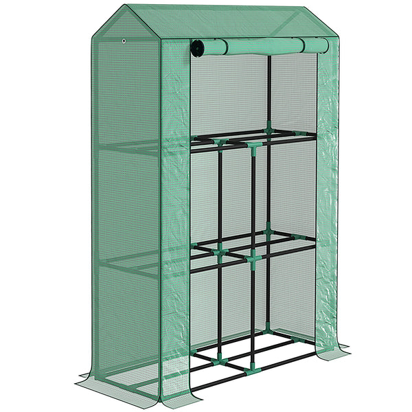prezzo Serra da Giardino a 3 Livelli 100x40x150 cm con Copertura in PE Anti-UV e Porta Avvolgibile Verde