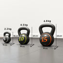 Set Kettlebell Palestra 2,2- 4,5-6,8 kg con Base e Supporto in Plastica Nero      